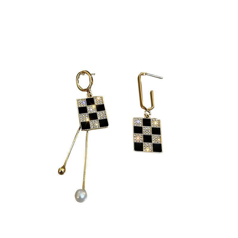 Asymmetric Drop Oil Plaid Earrings Sterling Silver Needle-Jewearrings