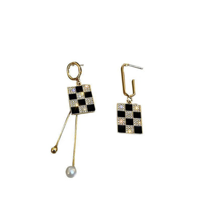 Asymmetric Drop Oil Plaid Earrings Sterling Silver Needle-Jewearrings