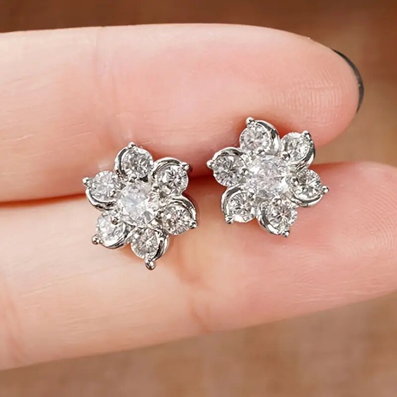 Super Zircon Stud Earrings Flower Design-Jewearrings