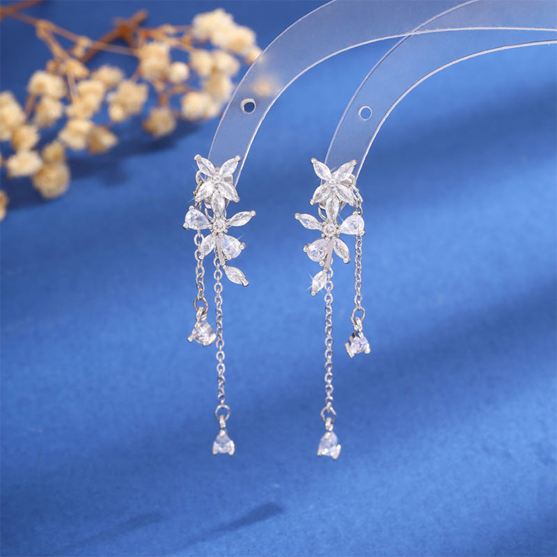 Long Tassel Flowers Light Luxury Stud Earrings For Women-Jewearrings