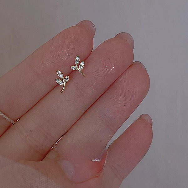 Stud Earrings Mini Rhinestone Olive Branch Female-Jewearrings