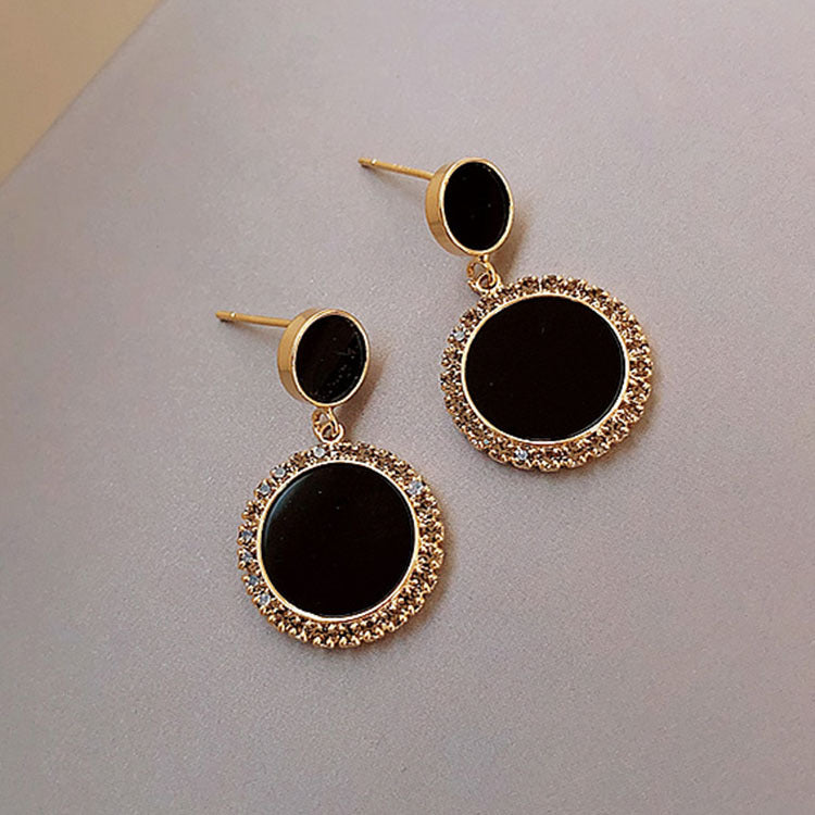 Sterling Silver Needle Black Zircon Ring High-end Niche Net Red Retro Simple Temperament Female Fashion Earrings-Jewearrings