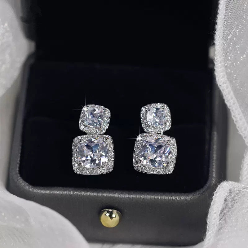 Square Shiny Zircon Stud Earrings Luxury Women-Jewearrings