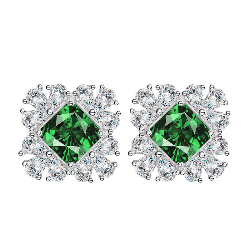 Emerald Stud Earrings Female Temperament Advanced-Jewearrings