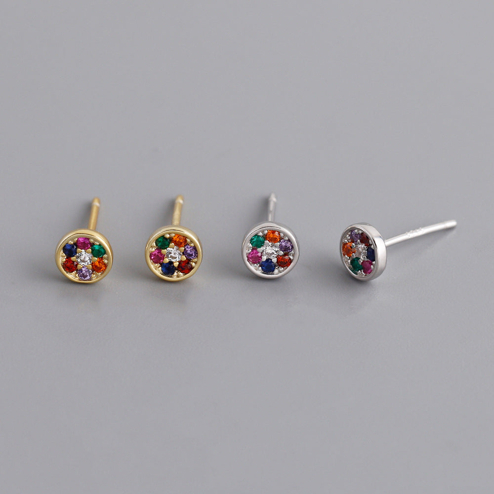 Women's Mixed Color Inlaid Zircon Sterling Silver Stud Earrings-Jewearrings