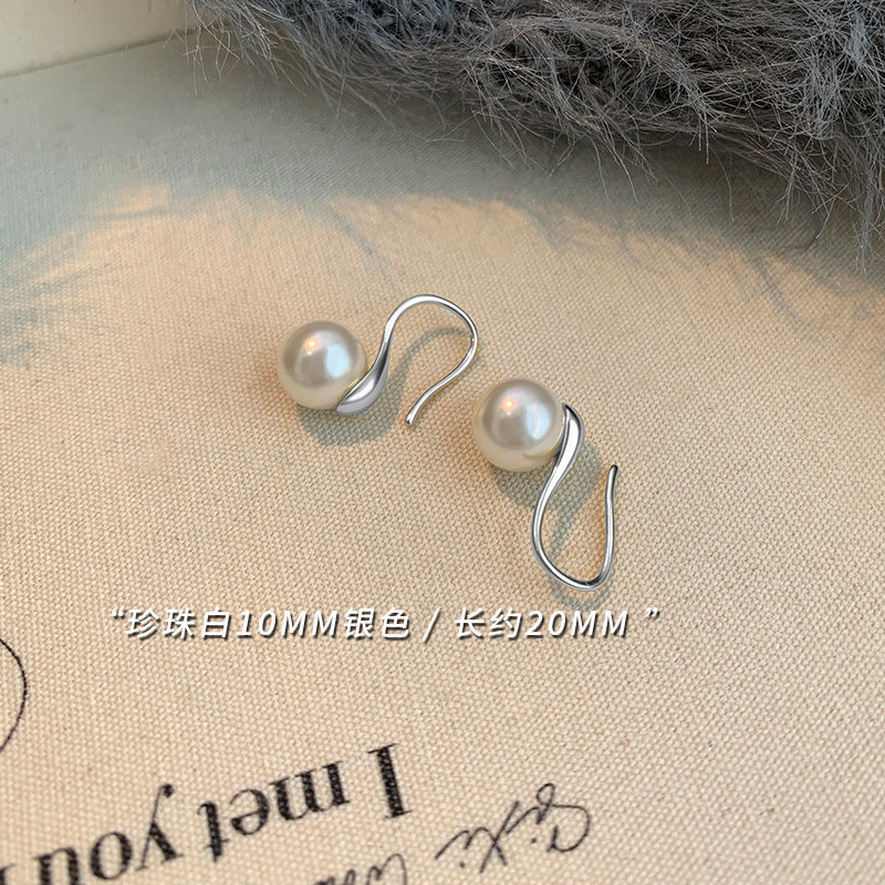 Silver Gray Pearl Stud Earrings S925 Silver Exquisite Ear Hook Premium Earrings-Jewearrings