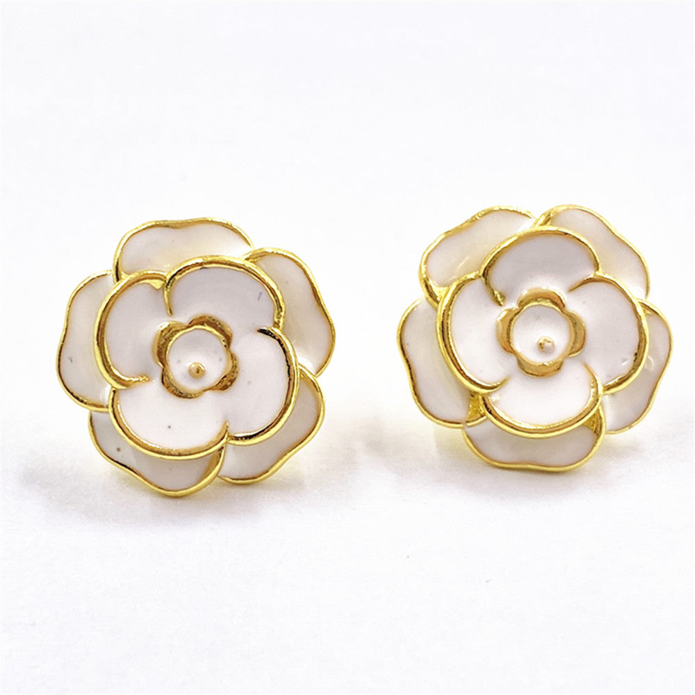 Women's Fashion Simple Copper-plated Gold Drop Oil Rose Stud Earrings-Jewearrings