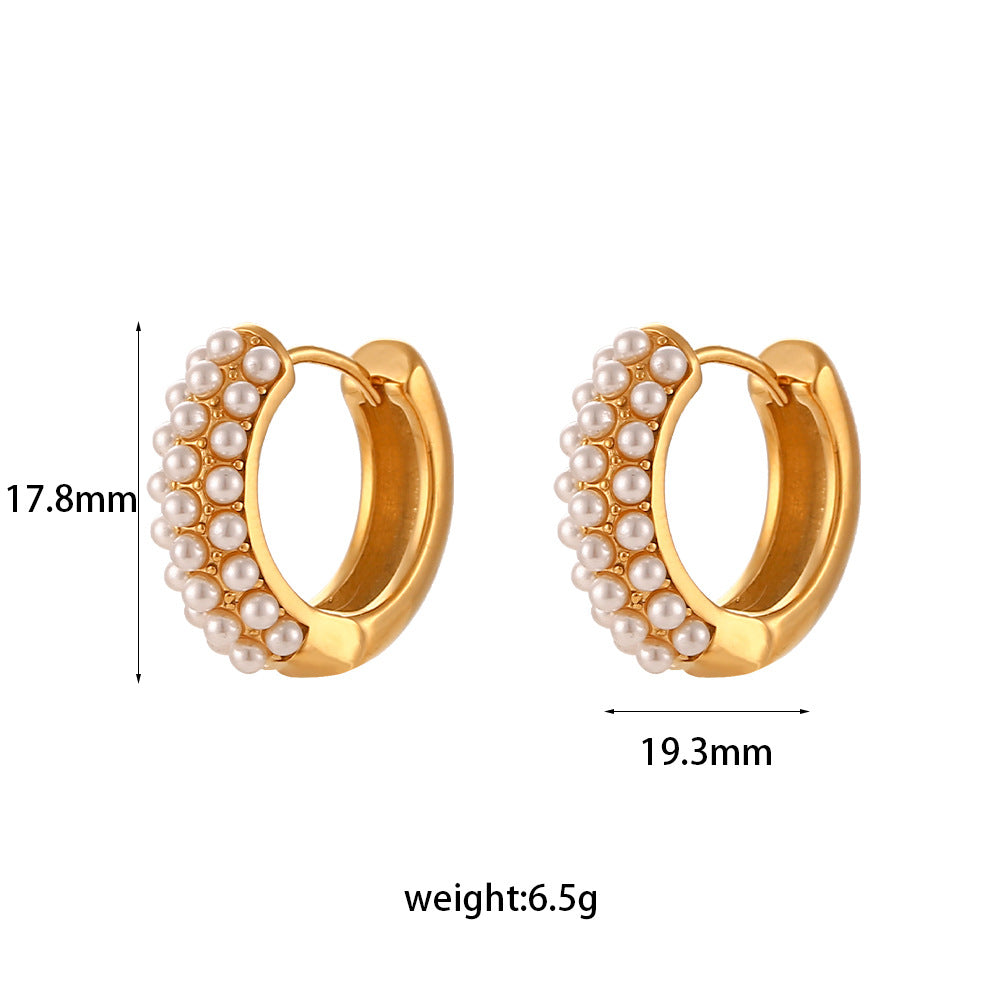 Women's Fashion Simple Stainless Steel Gold Pearl Earrings-Jewearrings