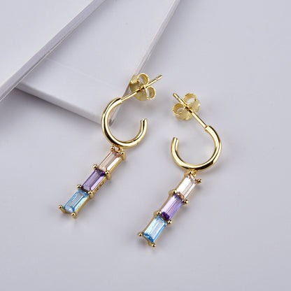 Sterling Silver Handbag Square Stone Stitching Rainbow Rectangular Stone Earrings-Jewearrings