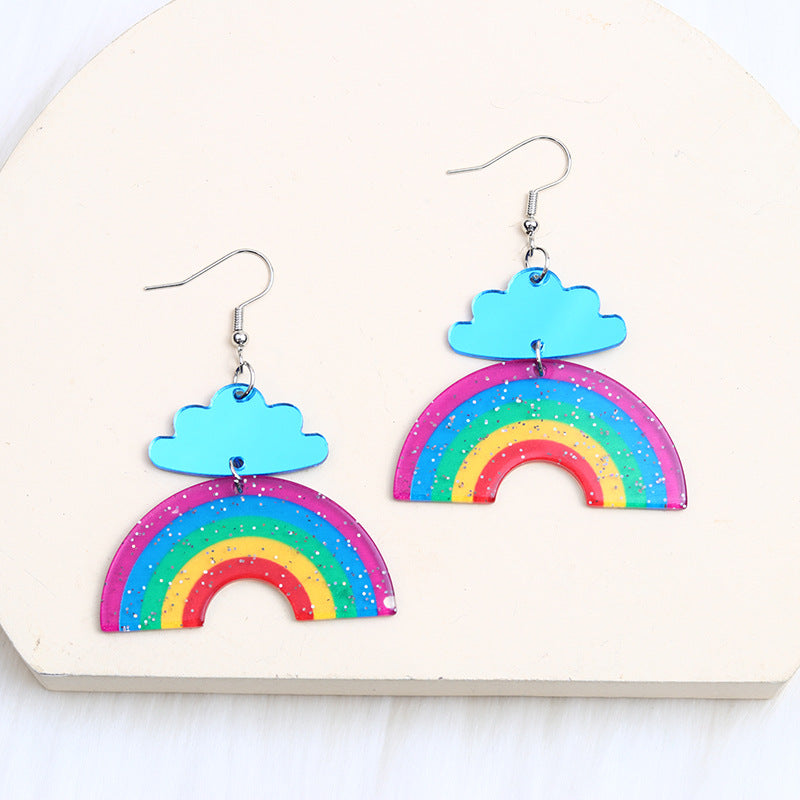 Face Cloud Rainbow Acrylic Earrings Simple Fashion-Jewearrings