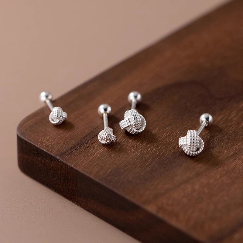 Silver Needle Ruyi Knot Stud Earrings Female Screw Tightening Buckle-Jewearrings