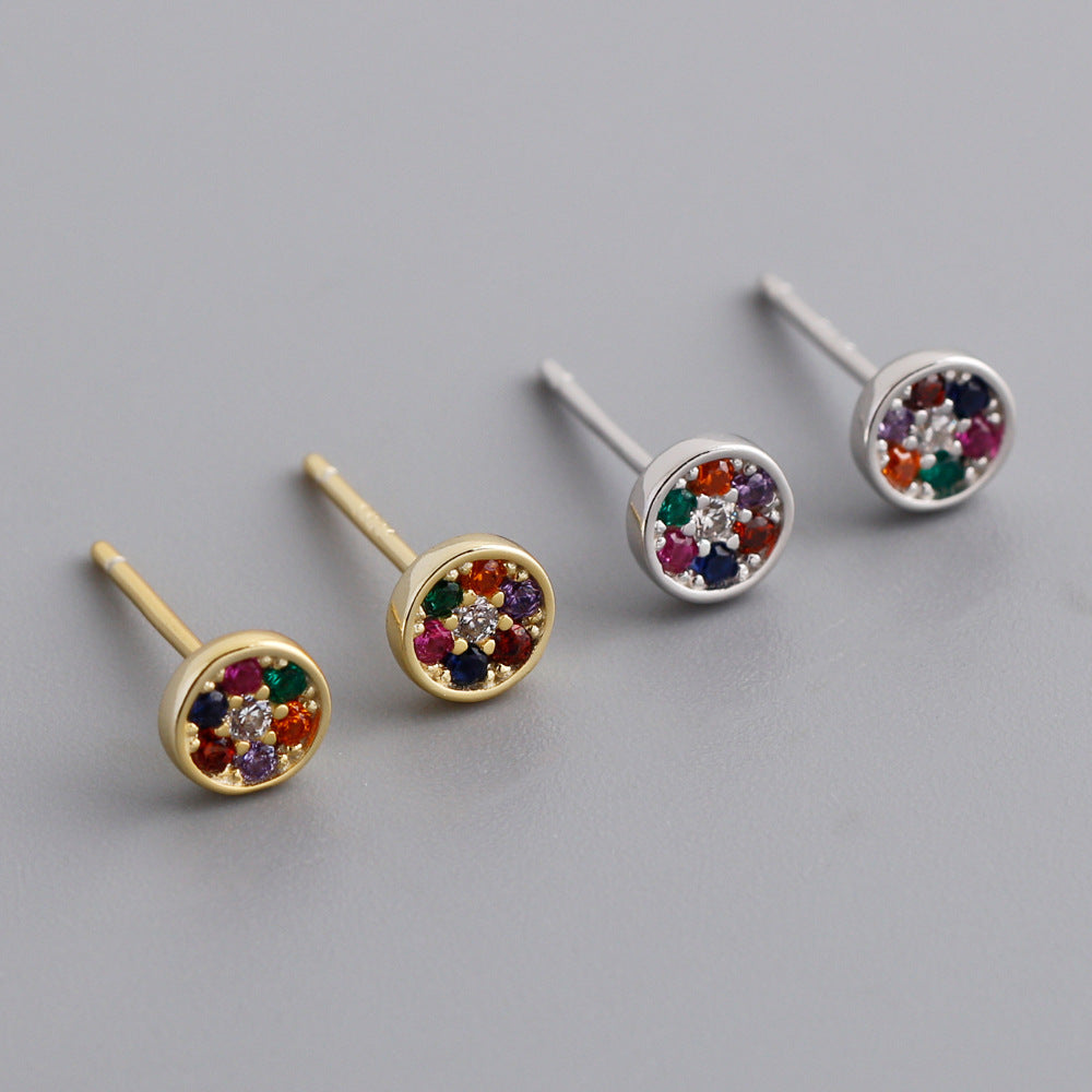 Women's Mixed Color Inlaid Zircon Sterling Silver Stud Earrings-Jewearrings