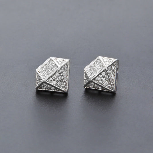 Hip Hop Copper Micro Inlaid Zircon Square Stud Earrings-Jewearrings