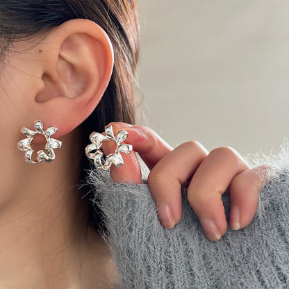 Fashion Jewelry Twist Flower Ring Silver Needle Hollow Stars Stud Earrings-Jewearrings