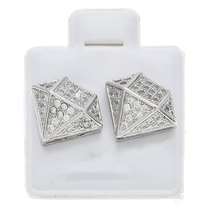 Hip Hop Copper Micro Inlaid Zircon Square Stud Earrings-Jewearrings