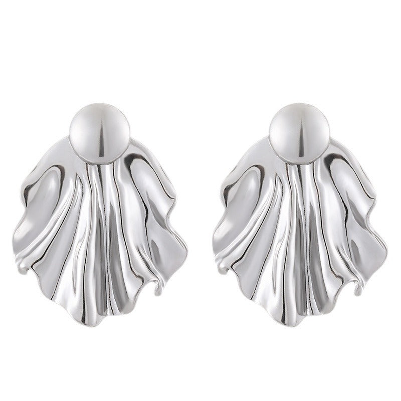 Simple Pleated Stainless Steel Exaggerated Gold Stud Earrings-Jewearrings