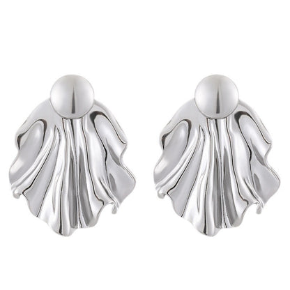 Simple Pleated Stainless Steel Exaggerated Gold Stud Earrings-Jewearrings