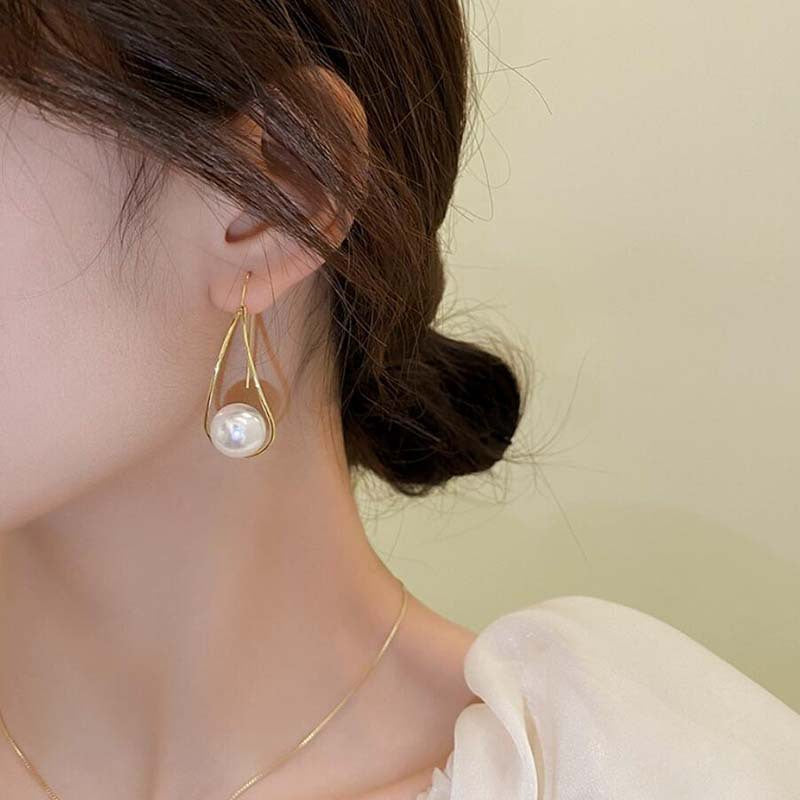 Simple Design Hollow Water Drops Pearl Earrings For Women-Jewearrings