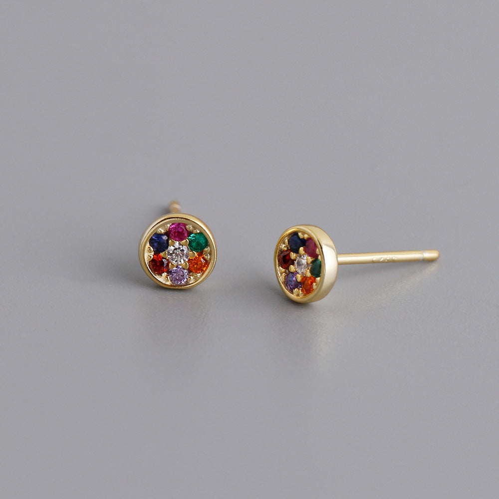 Women's Mixed Color Inlaid Zircon Sterling Silver Stud Earrings-Jewearrings