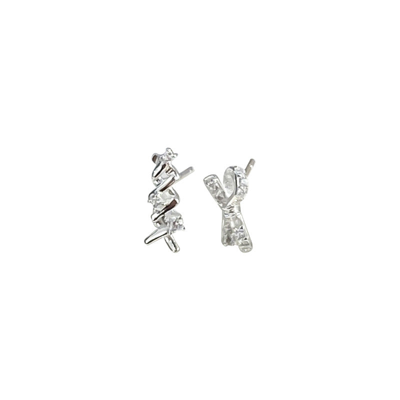 Women's Sterling Silver Pearl Leaf Stud Earrings-Jewearrings