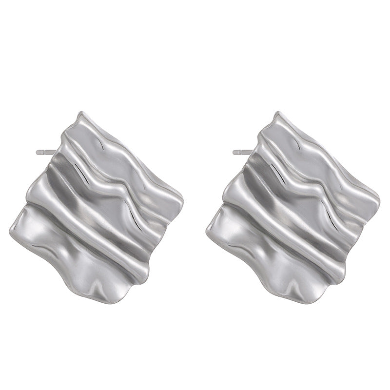 Small Rectangular Pleated Stud Earrings Retro-Jewearrings