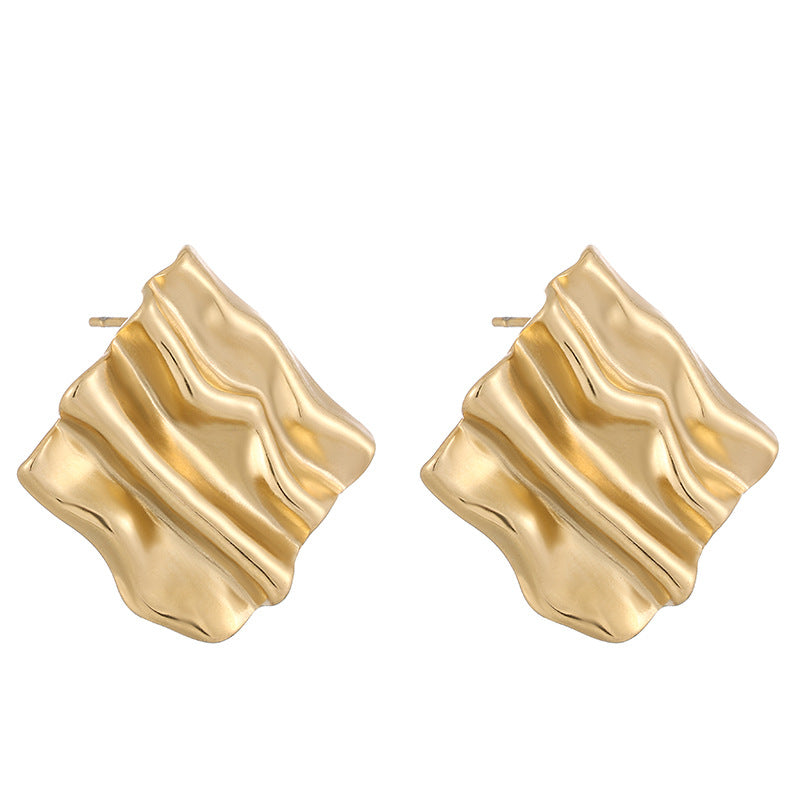 Small Rectangular Pleated Stud Earrings Retro-Jewearrings