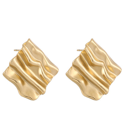 Small Rectangular Pleated Stud Earrings Retro-Jewearrings