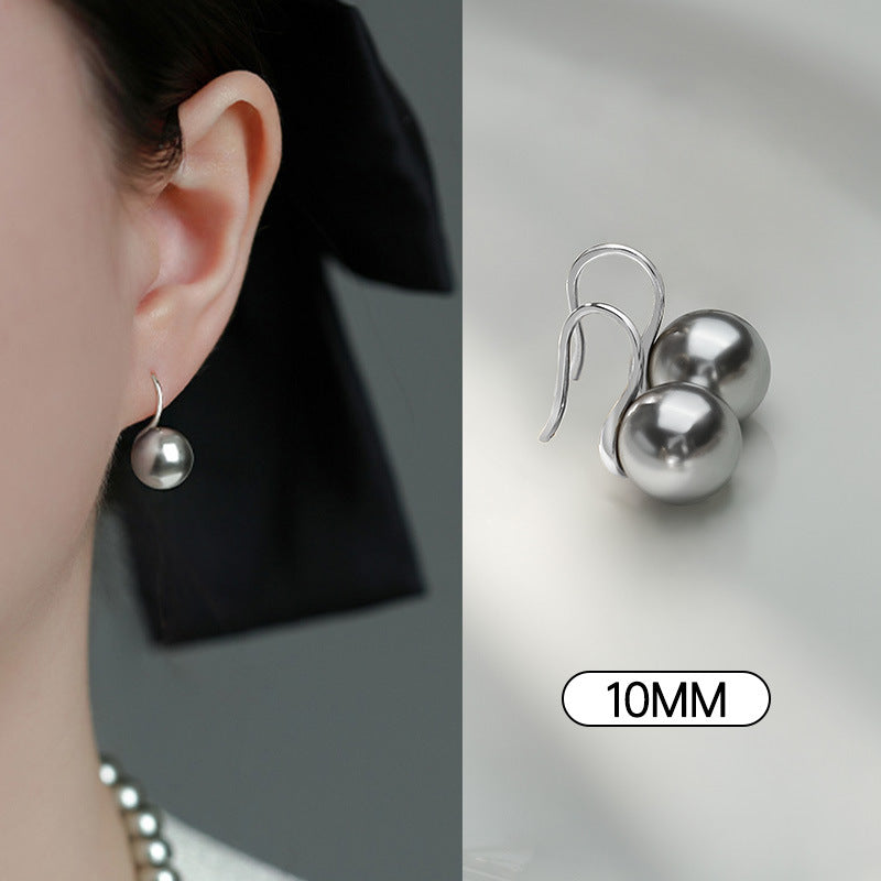 Silver Gray Pearl Stud Earrings S925 Silver Exquisite Ear Hook Premium Earrings-Jewearrings