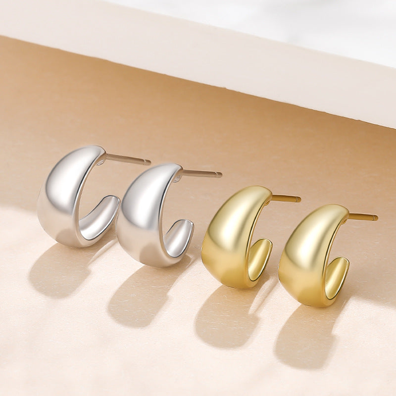 S925 Sterling Silver Ins Simple Design C- Shaped Matte Earrings-Jewearrings