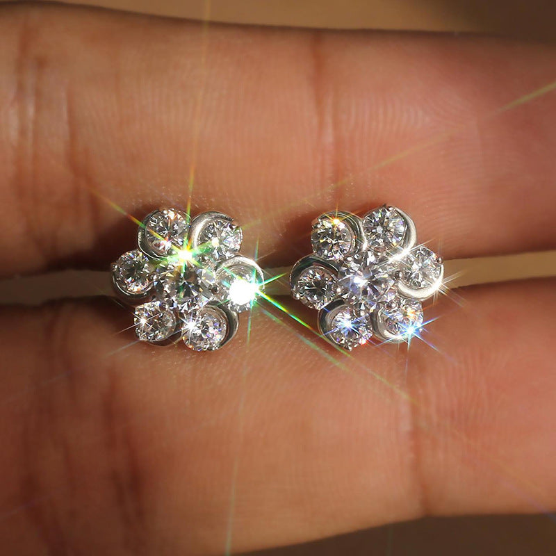 Super Zircon Stud Earrings Flower Design-Jewearrings