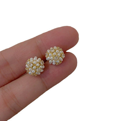 Small And Exquisite Zircon Pearl Stud Earrings Women-Jewearrings