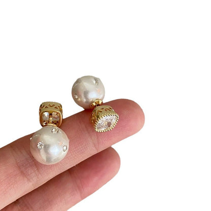 Retro Zircon Pearl Stud Earrings Women's-Jewearrings