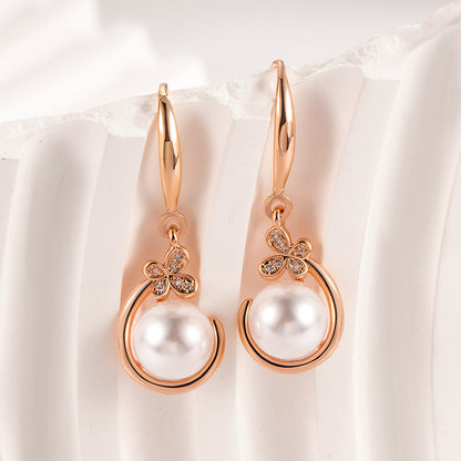 Simple Pearl Necklace Earrings Suit Women-Jewearrings