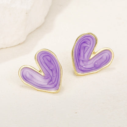 Love Heart Simplicity Retro Dripping Stud Earrings-Jewearrings