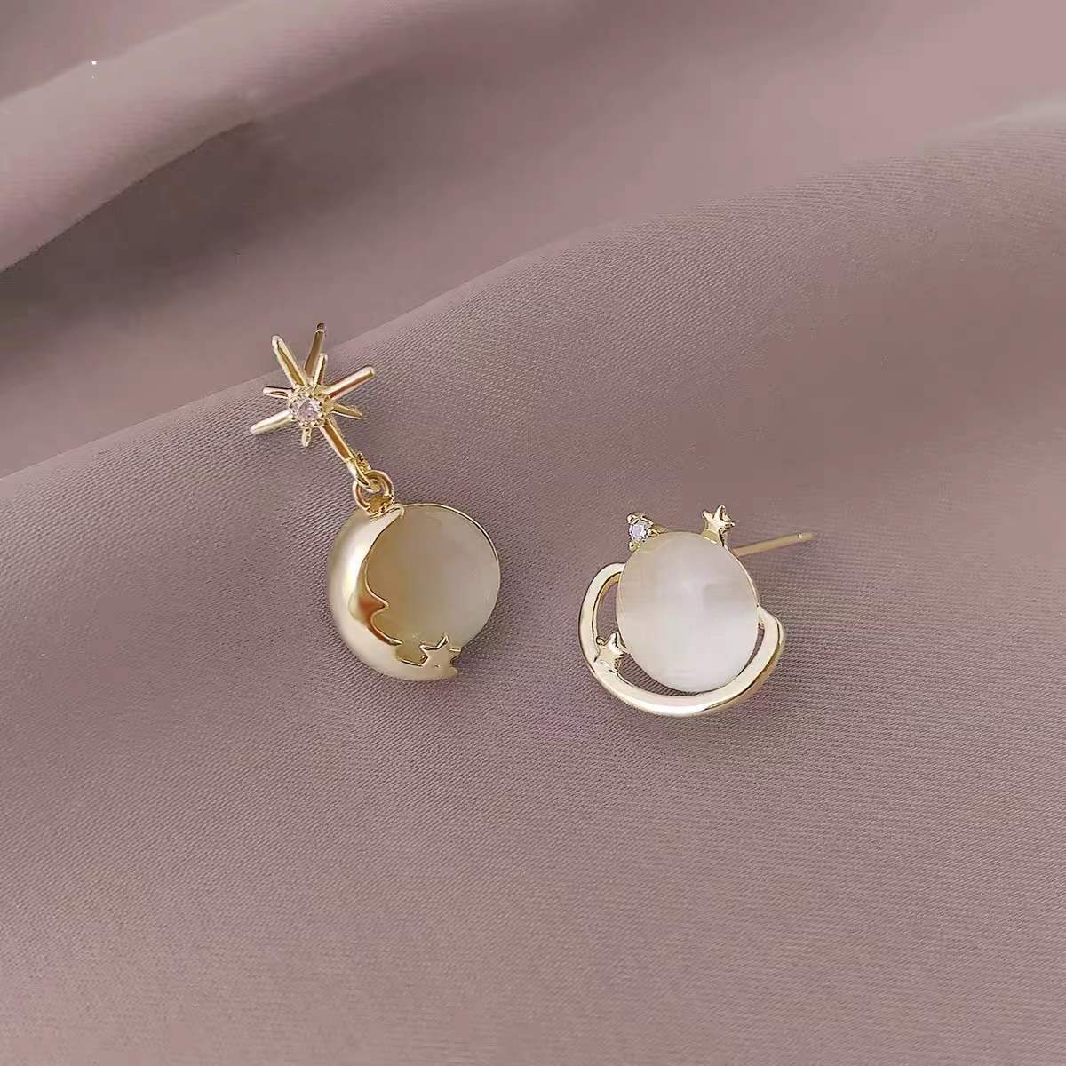 Asymmetric Opal Planet Earrings Women-Jewearrings