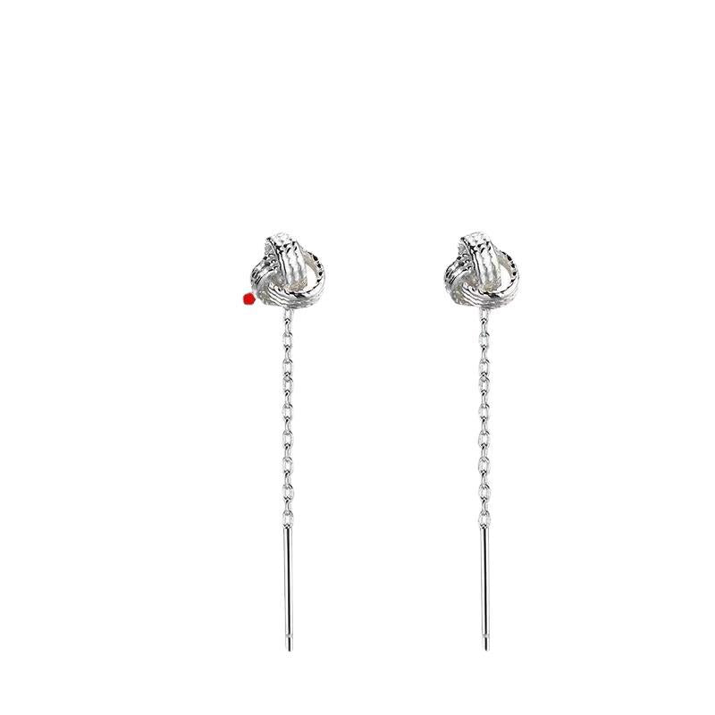 Women's Sterling Silver Ruyi Knot Stud Earrings-Jewearrings