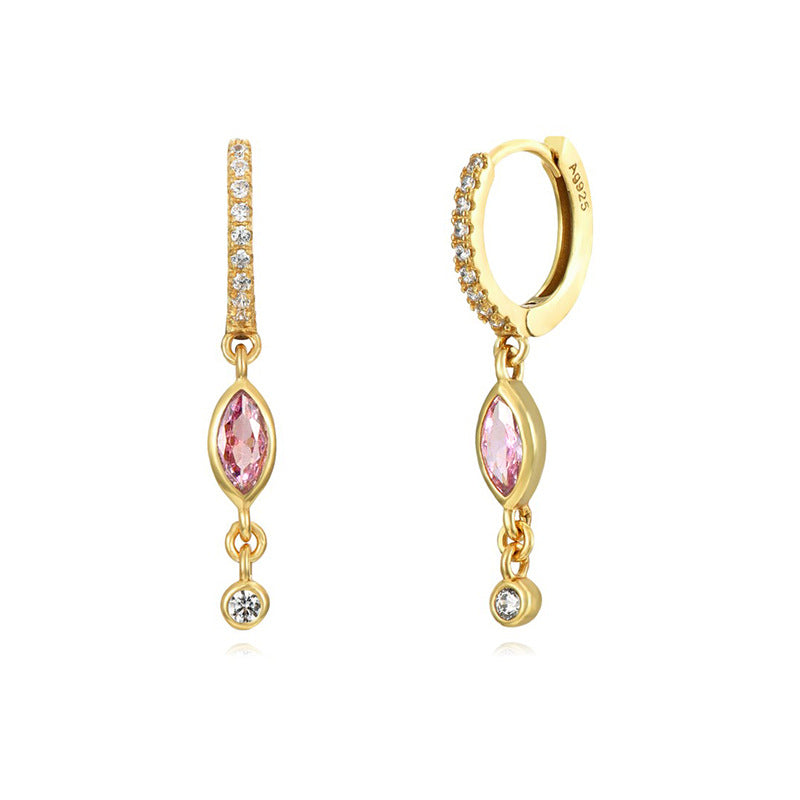 Women's Sterling Silver Needle Zircon Earrings-Jewearrings