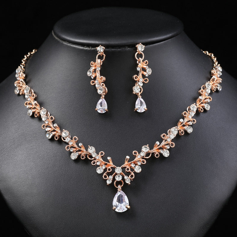 Necklace And Earrings Suite Female Clip Zircon Accessories-Jewearrings