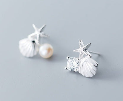 A starfish shell studded with diamond earrings-Jewearrings