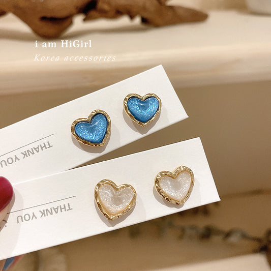 Real Gold Plating 925 Silver Needle Love Heart Stud Earrings-Jewearrings