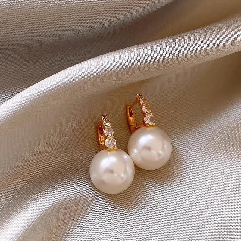 Micro Inlaid Zircon Pearl Earrings-Jewearrings