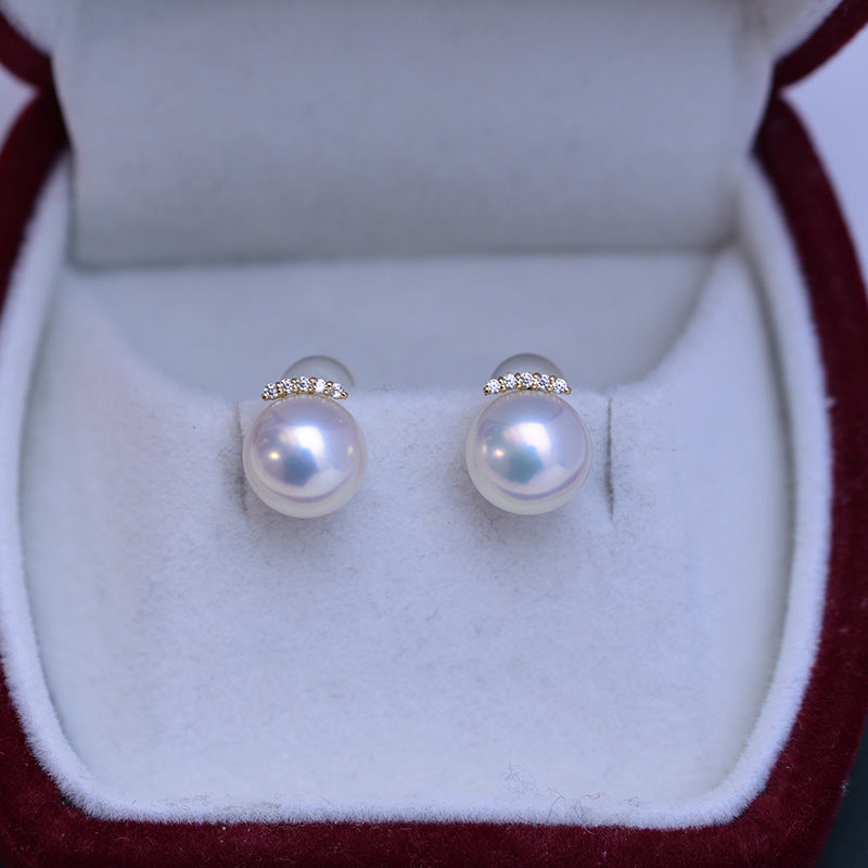 Women's Fashion Simple White Perfect Circle Pearl Stud Earrings-Jewearrings