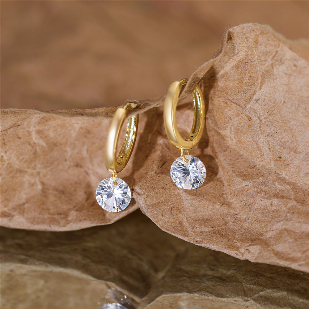 S925 Sterling Silver Simple Single Rhinestone Earrings Female-Jewearrings