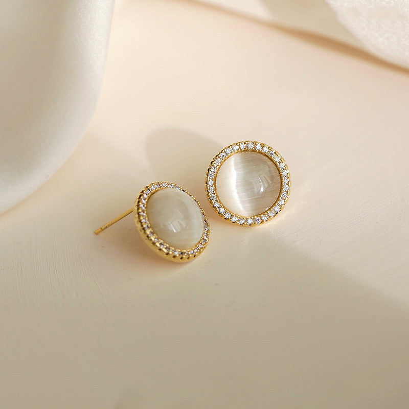 Women's Small And Exquisite Round Opal Earrings-Jewearrings