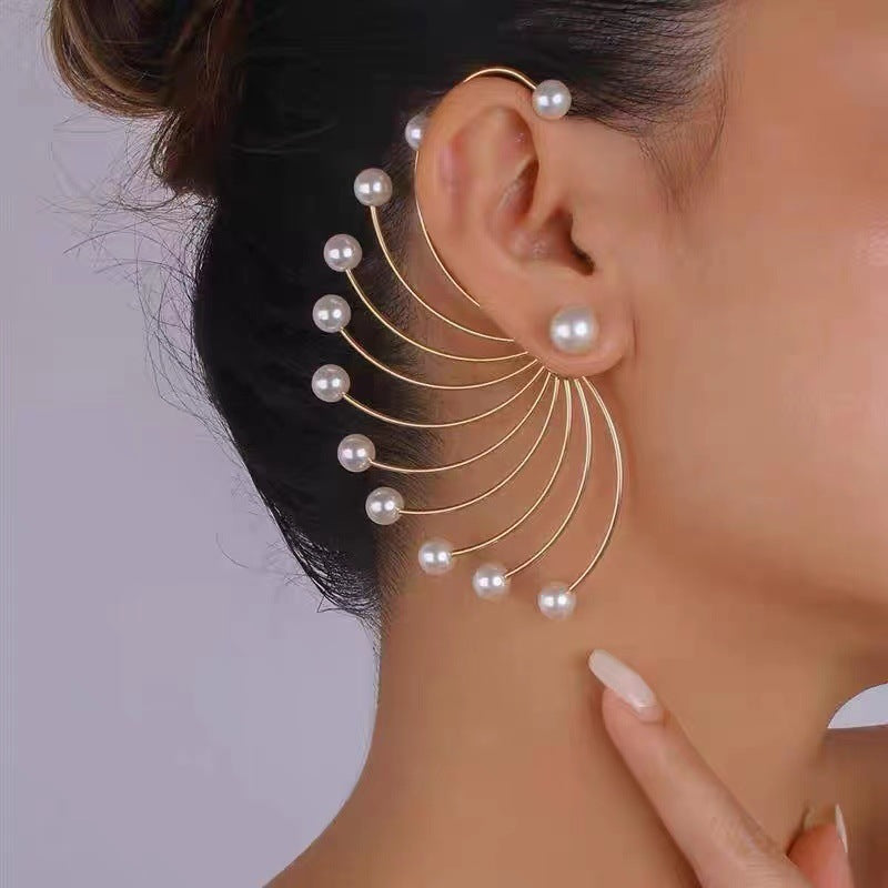 Women's Exaggerated Fan-shaped Artificial Pearl Earrings-Jewearrings