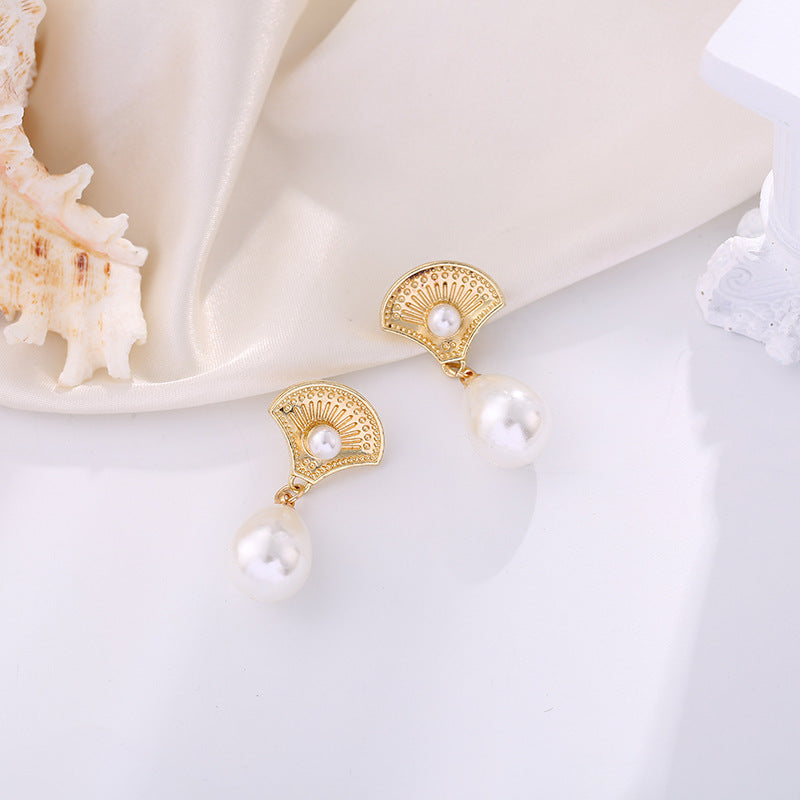 Silver Needle French Vintage Court Style Pearl Drop Earrings-Jewearrings