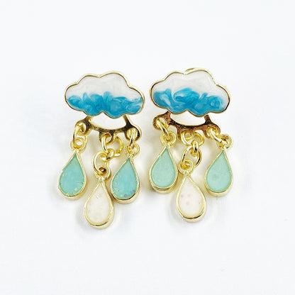 Cloud Raindrop Pendant Rhinestone Resin Stud Earrings-Jewearrings