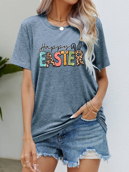 HAPPY EASTER Graphic Round Neck Tee Shirt-Jewearrings