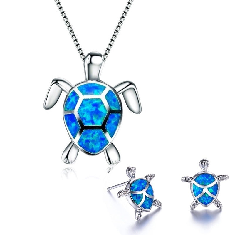 Women's Tortoise Shape Pendant Stud Earrings Clavicle Chain Set-Jewearrings