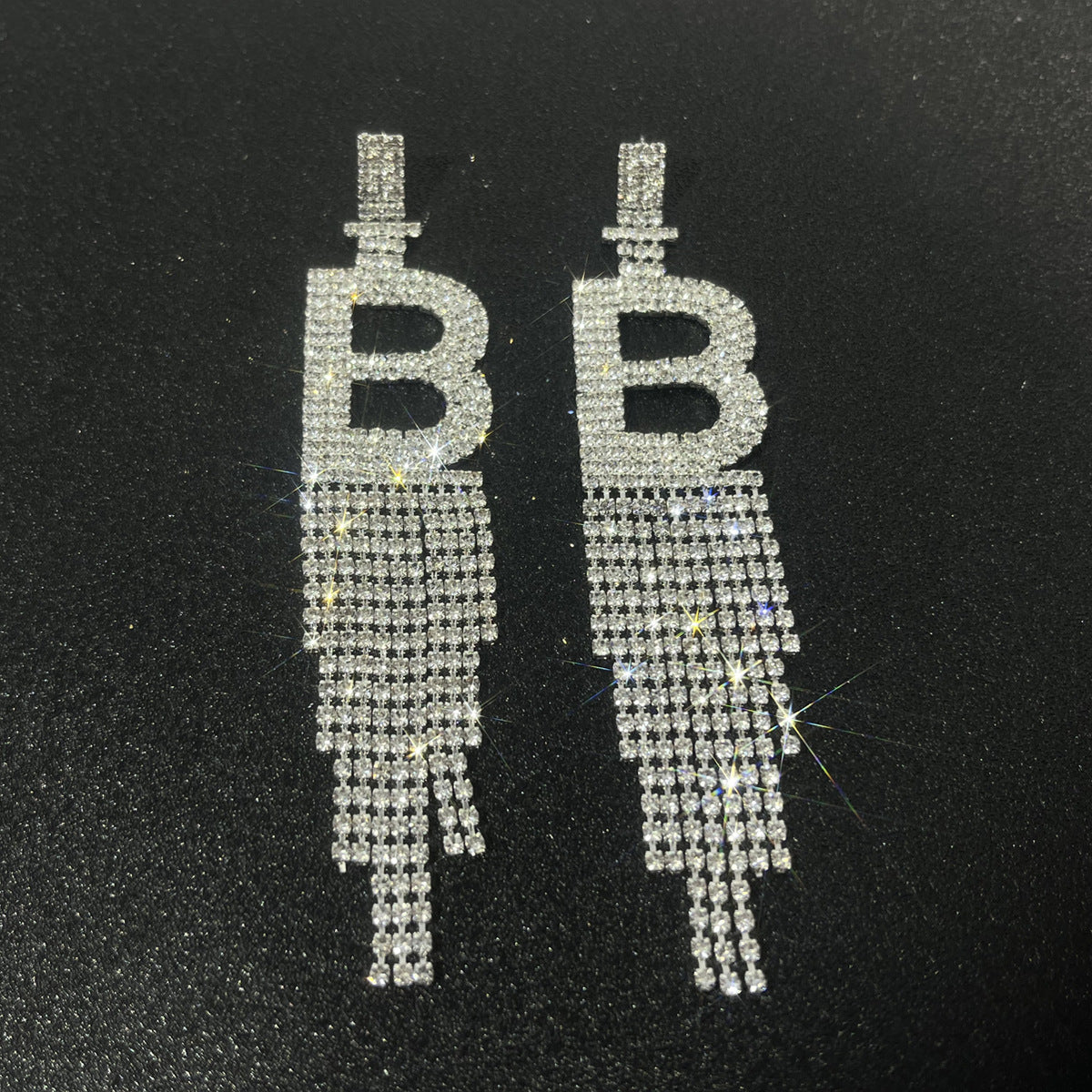 Fashion Jewelry 925 Silver Needle Ornaments Rhinestone Letter B Earrings Banquet Tassel Ear Ornaments Female-Jewearrings